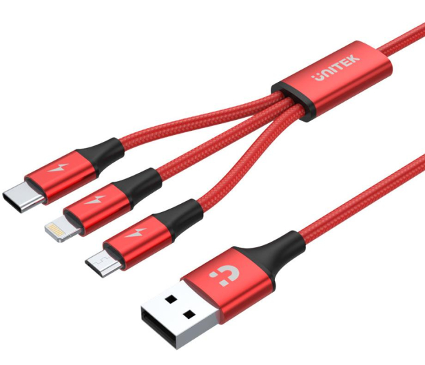 UNITEK 3-in-1 USB - USB-C/microUSB/Lightning, 1,2m; C4049RD - 458692 - zdjęcie 3